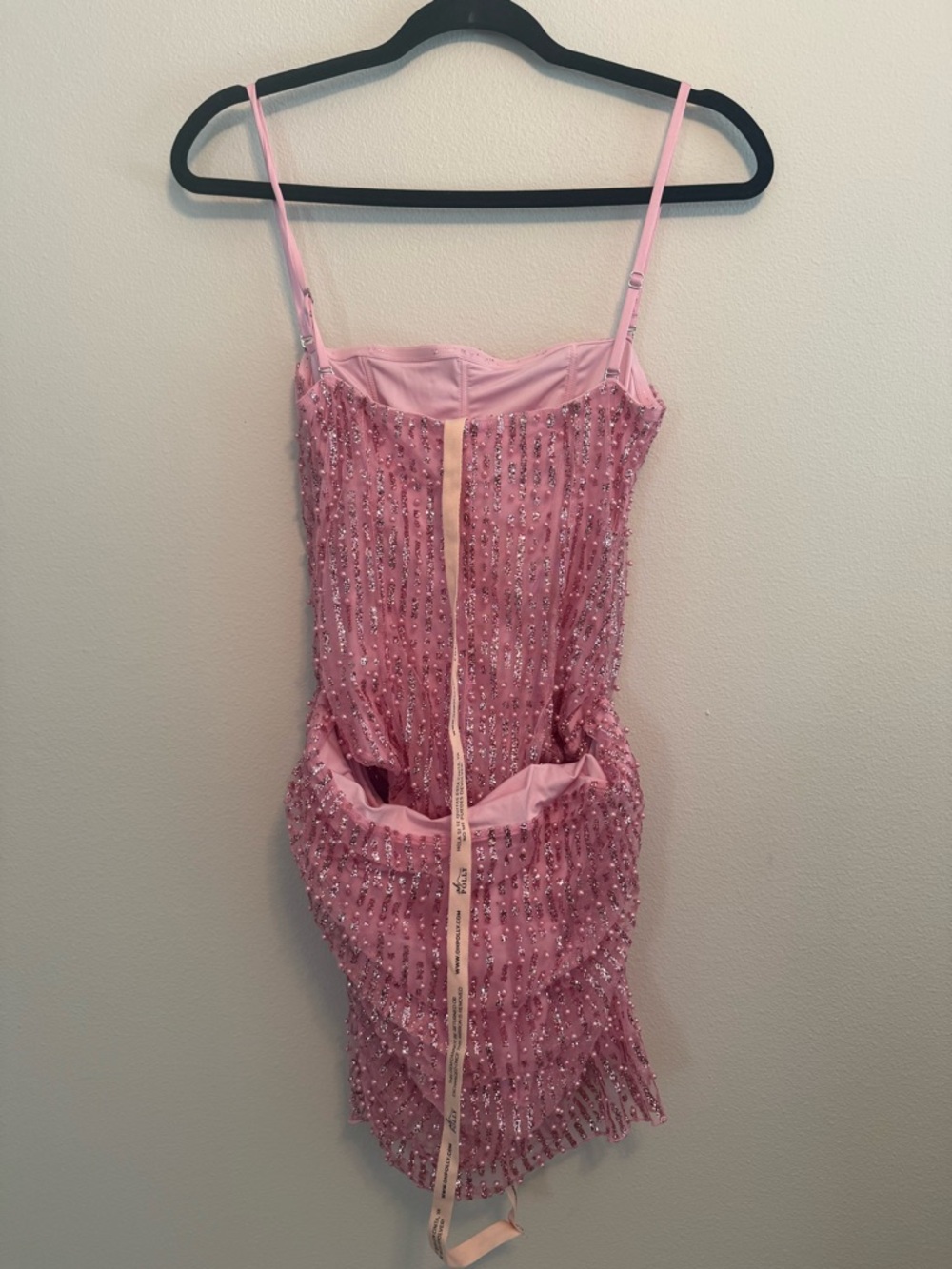 NEW Oh Polly Pink Ziya Embellished Glitter Beaded Strapless Mini Dress barbie - Picture 4 of 12